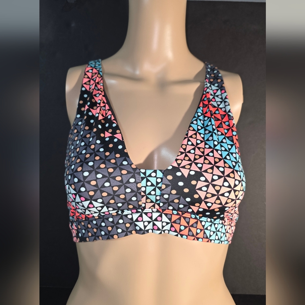 Victoria's Secret VSX Sport Strappy Black & Pastel Geometric Sports Bra Sz M/M